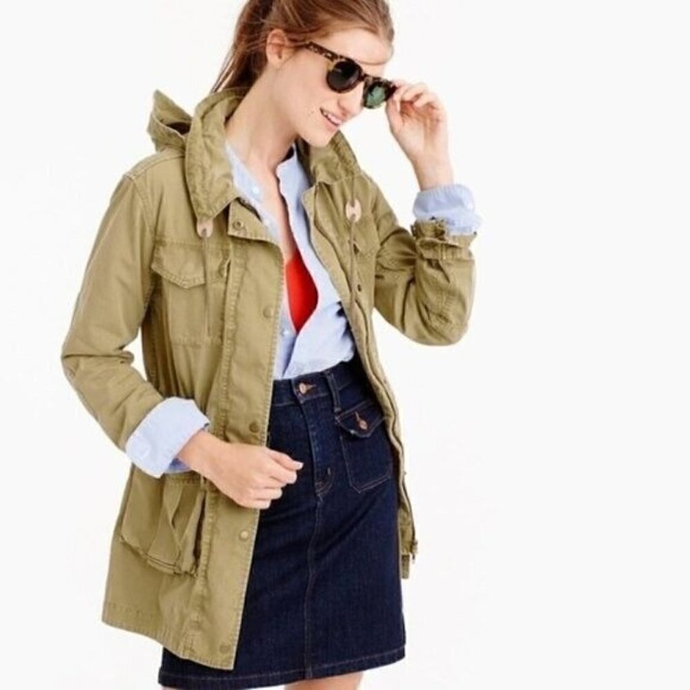 J. Crew Boyfriend Fatigue Military Parka Jacket Hood Anorak Olive Women's Small